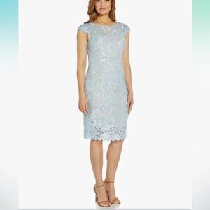 Adrianna Papell Lace Overlay Midi Dress in Light Blue SZ2
